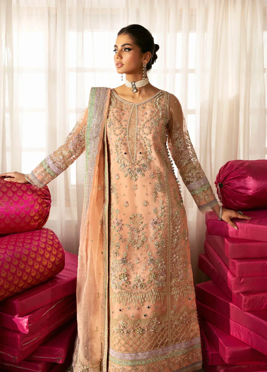 Gulaal Chaandni Wedding Formals Peach Pink Raw Silk – view 3 – Poshaq