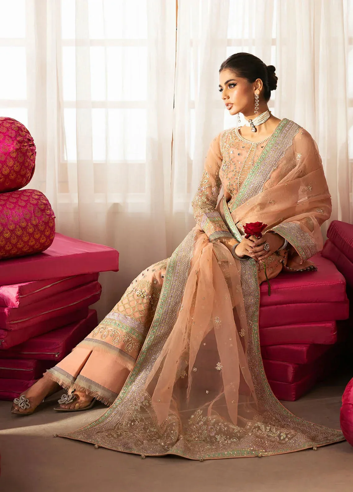 Gulaal Chaandni Wedding Formals Peach Pink Raw Silk – view 4 – Poshaq