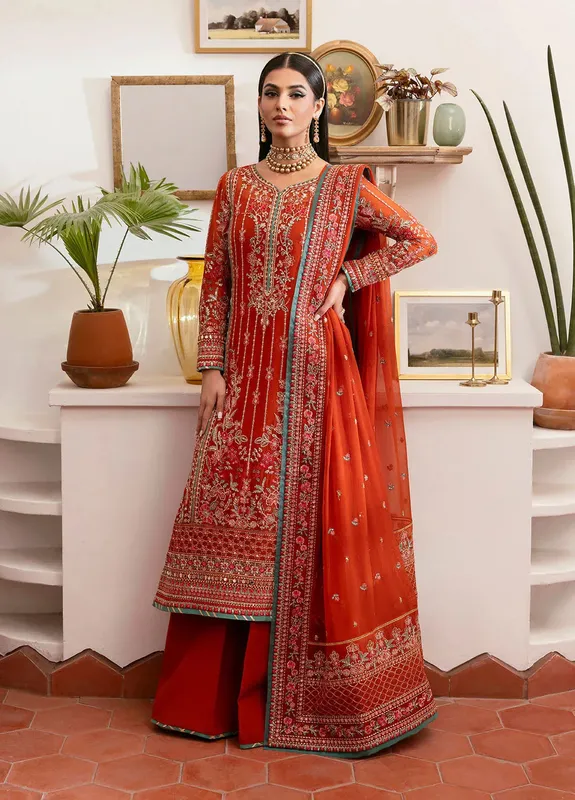 Gulaal Reverie Embroidered Chiffon Red Raw Silk – view 1 – Poshaq