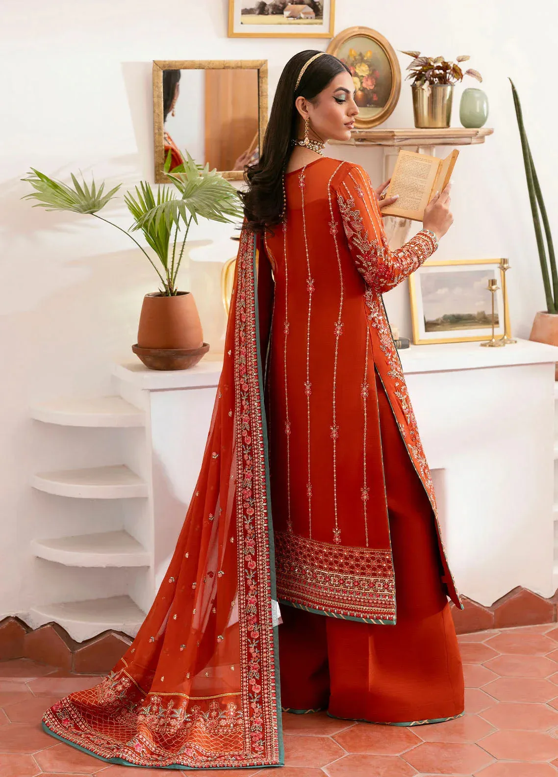 Gulaal Reverie Embroidered Chiffon Red Raw Silk – view 2 – Poshaq