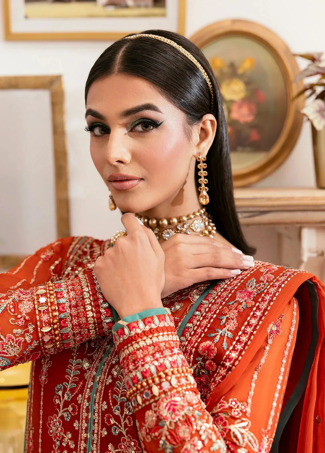 Gulaal Reverie Embroidered Chiffon Red Raw Silk – view 3 – Poshaq