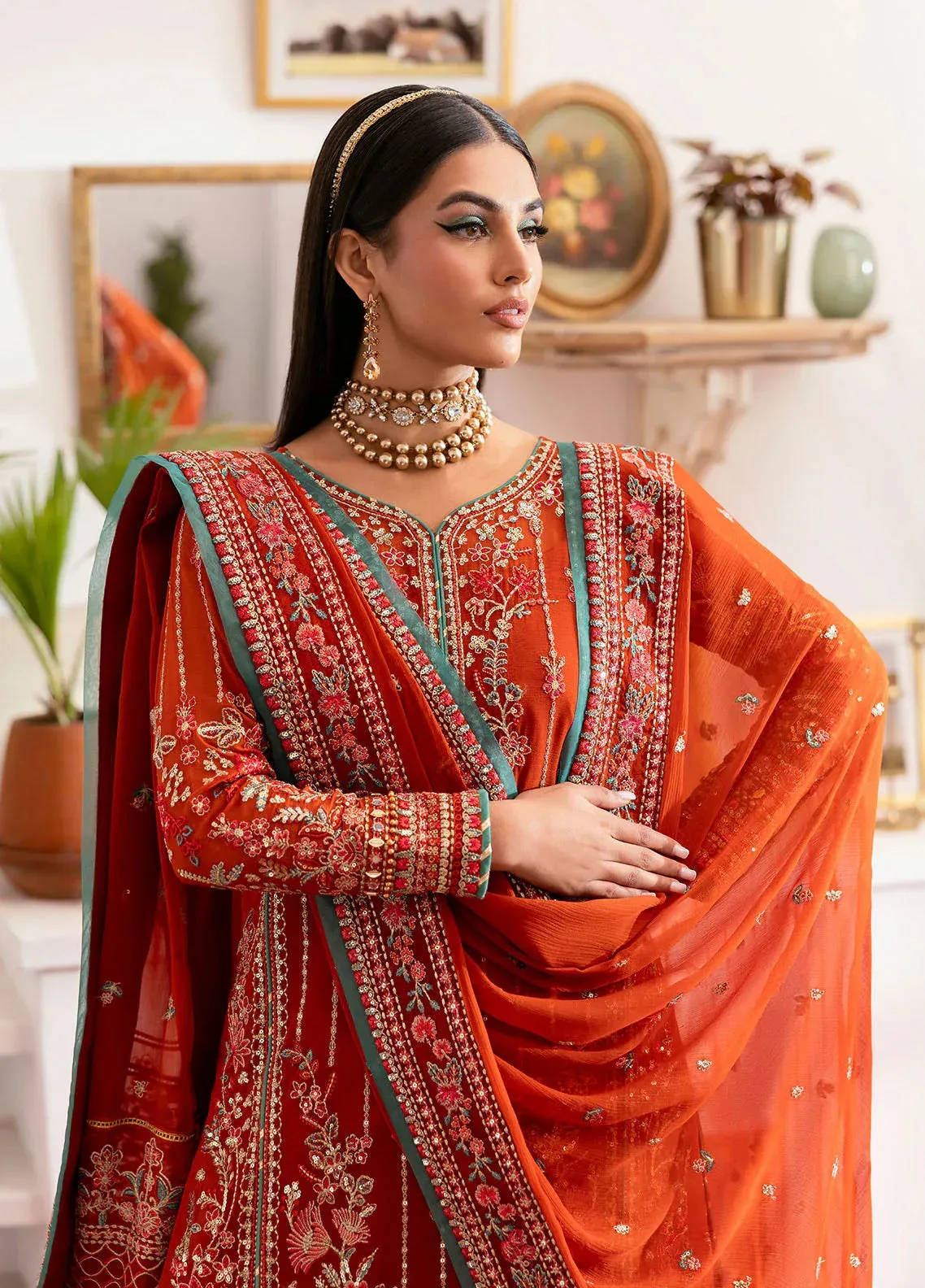 Gulaal Reverie Embroidered Chiffon Red Raw Silk – view 4 – Poshaq