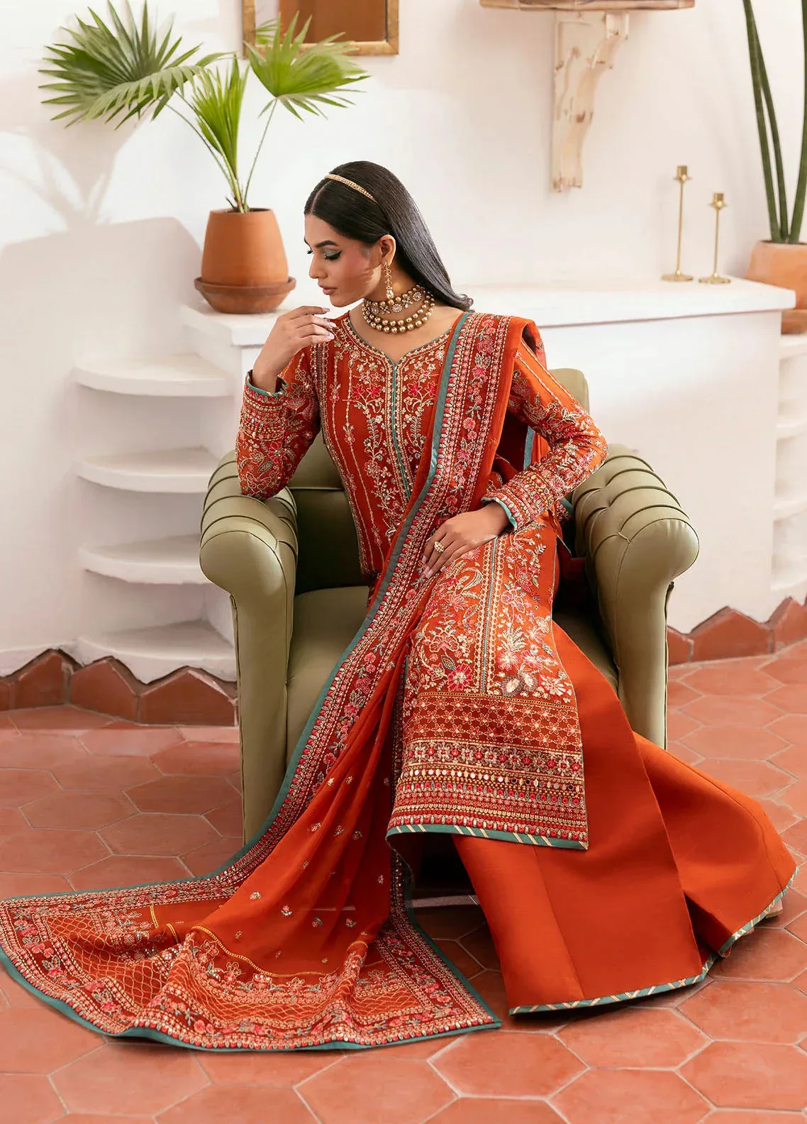 Gulaal Reverie Embroidered Chiffon Red Raw Silk – view 6 – Poshaq