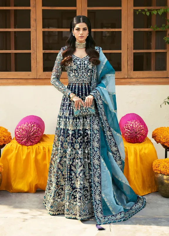 Gulaal Chaandni Wedding Formals Navy Blue Raw Silk – view 1 – Poshaq