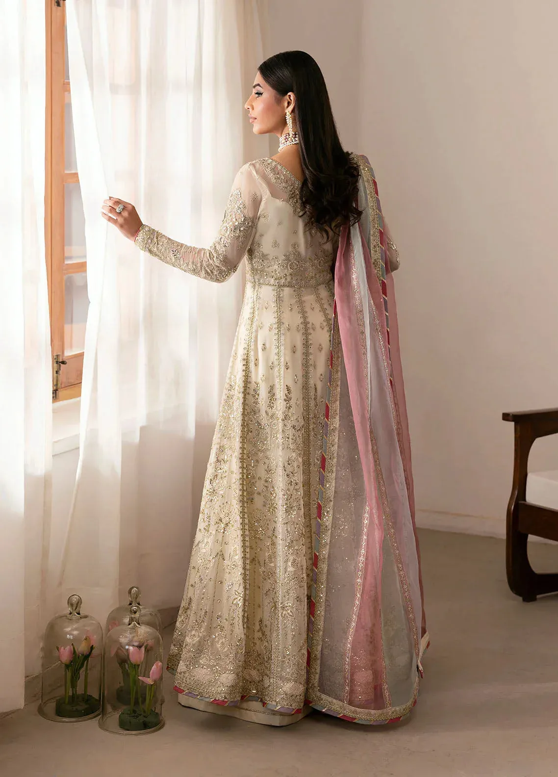 Gulaal Reverie Embroidered Chiffon Pale Yellow Raw Silk – view 2 – Poshaq
