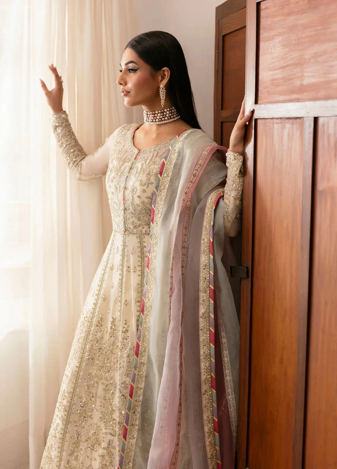 Gulaal Reverie Embroidered Chiffon Pale Yellow Raw Silk – view 3 – Poshaq