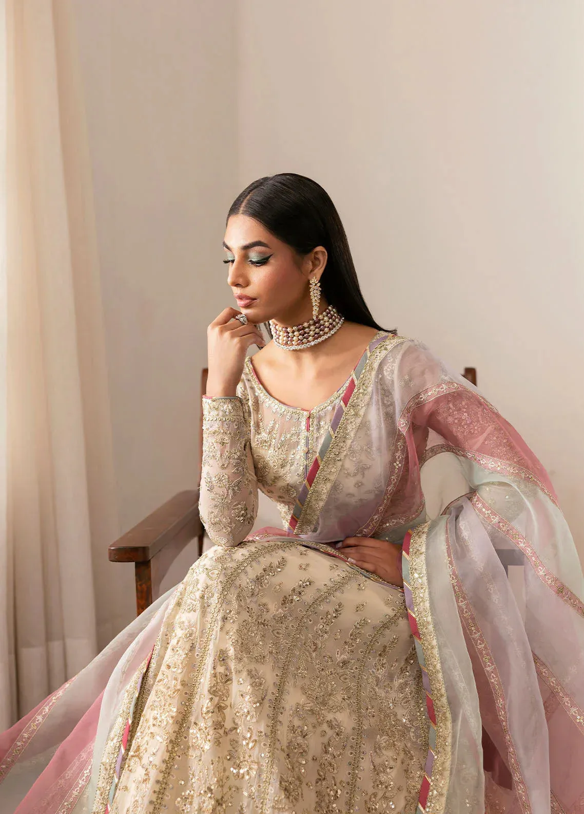 Gulaal Reverie Embroidered Chiffon Pale Yellow Raw Silk – view 4 – Poshaq