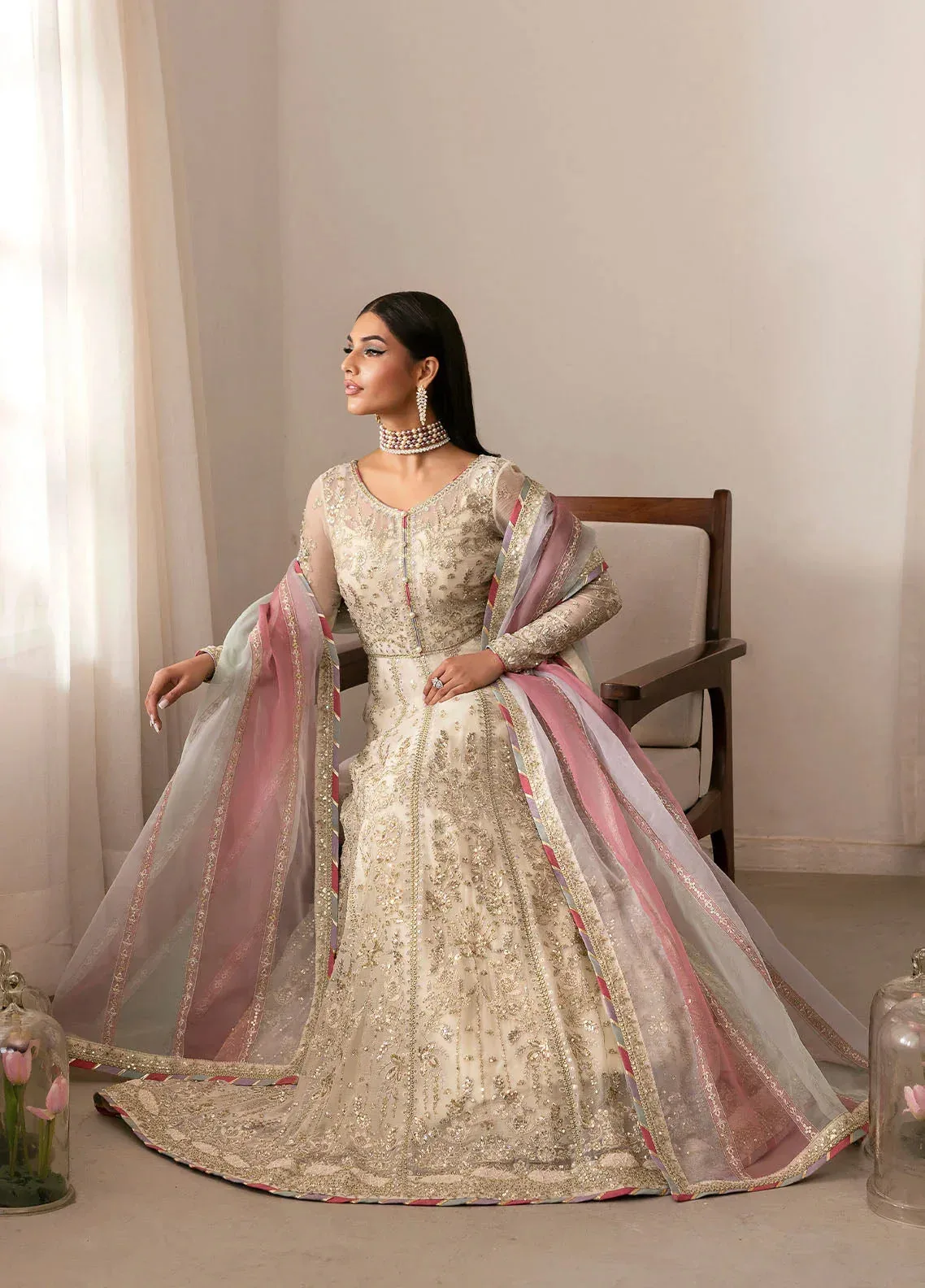 Gulaal Reverie Embroidered Chiffon Pale Yellow Raw Silk – view 5 – Poshaq