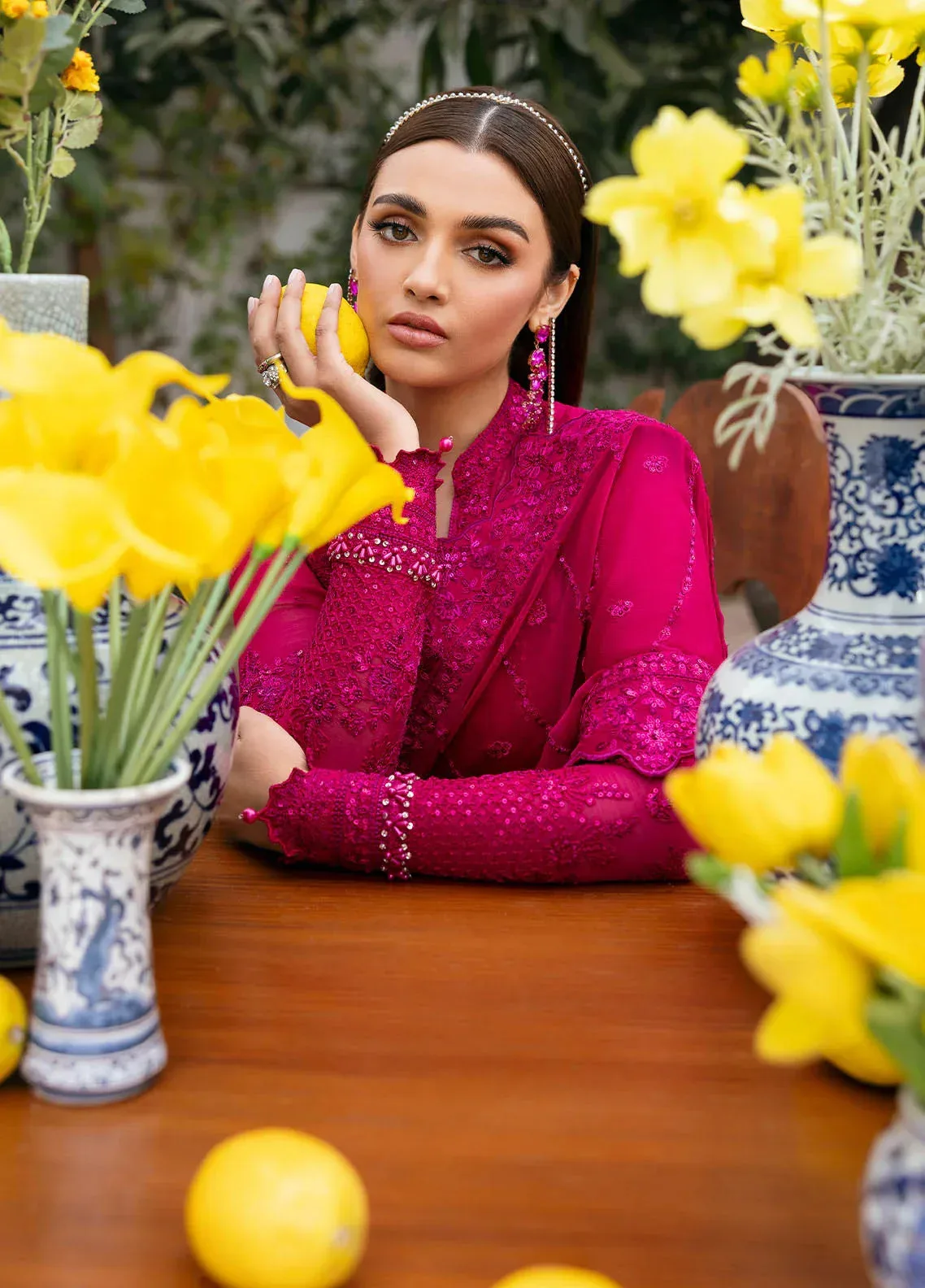 Gulaal Reverie Embroidered Chiffon Magenta Raw Silk – view 4 – Poshaq