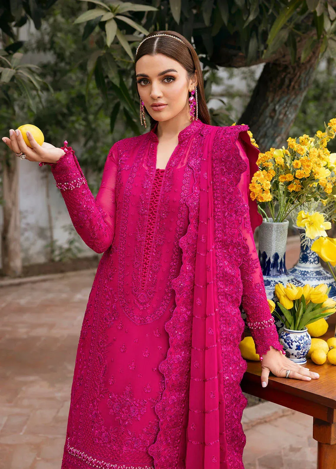 Gulaal Reverie Embroidered Chiffon Magenta Raw Silk – view 5 – Poshaq