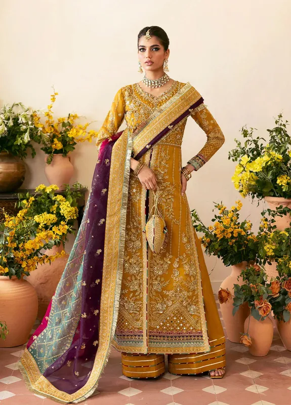 Gulaal Chaandni Wedding Formals Mustard Yellow Raw Silk – view 1 – Poshaq