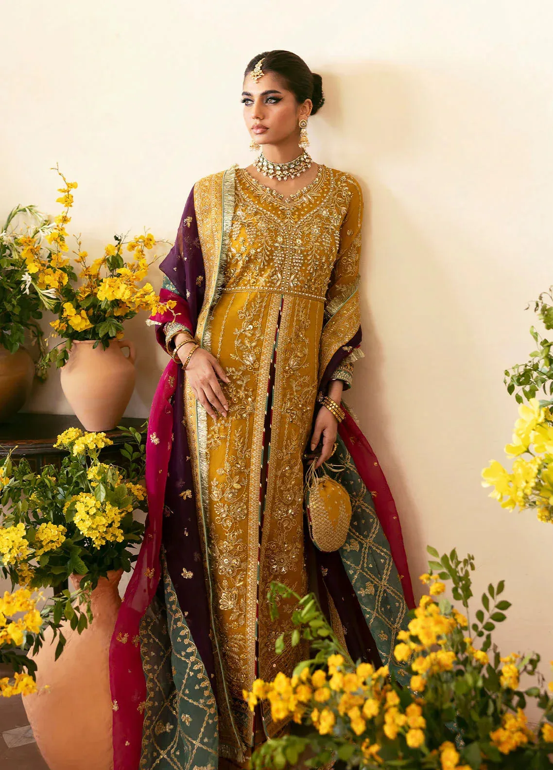 Gulaal Chaandni Wedding Formals Mustard Yellow Raw Silk – view 3 – Poshaq