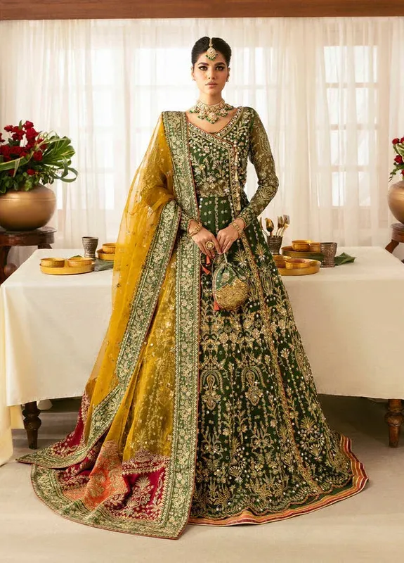 Gulaal Chaandni Wedding Formals Army Green Raw Silk – view 1 – Poshaq
