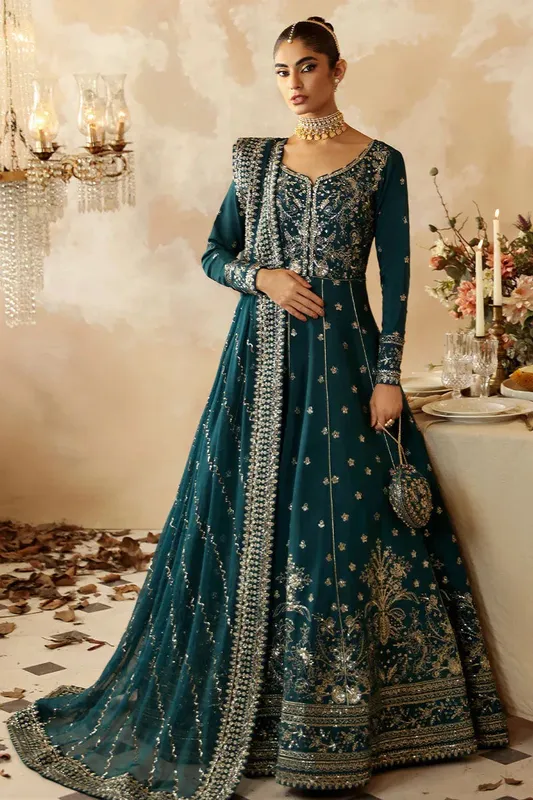 Gulaal Shehrnaaz Raw Silk Dark teal blue Raw Silk – view 1 – Poshaq