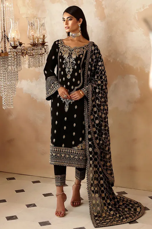Gulaal Shehrnaaz Raw Silk Black Raw Silk – view 1 – Poshaq
