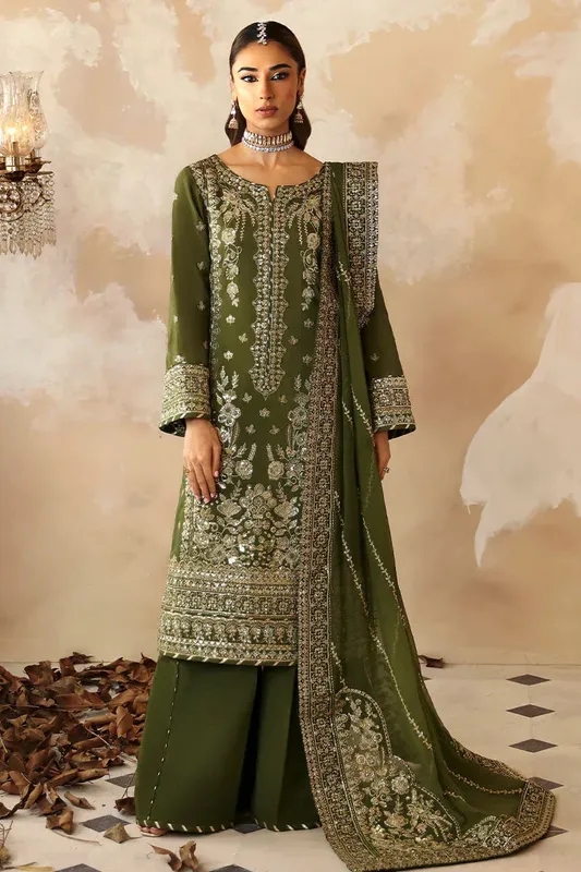 Gulaal Shehrnaaz Raw Silk Green Raw Silk – view 1 – Poshaq