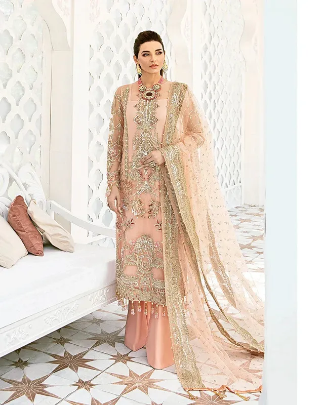 Gulaal Wedding Formals Peach Net – view 1 – Poshaq