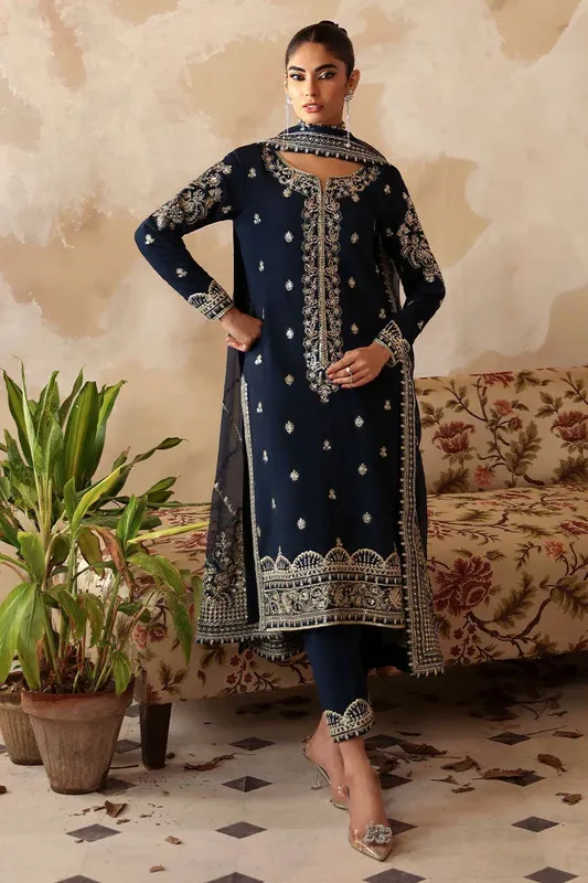 Gulaal Shehrnaaz Raw Silk Navy Blue Raw Silk – view 1 – Poshaq