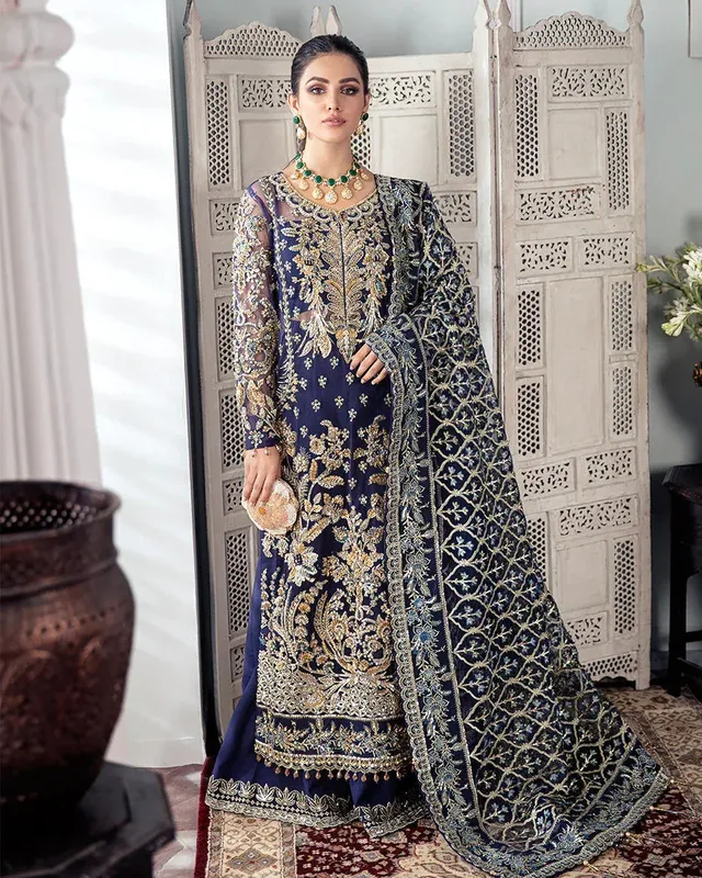 Gulaal Wedding Formals Blue Raw Silk – view 1 – Poshaq