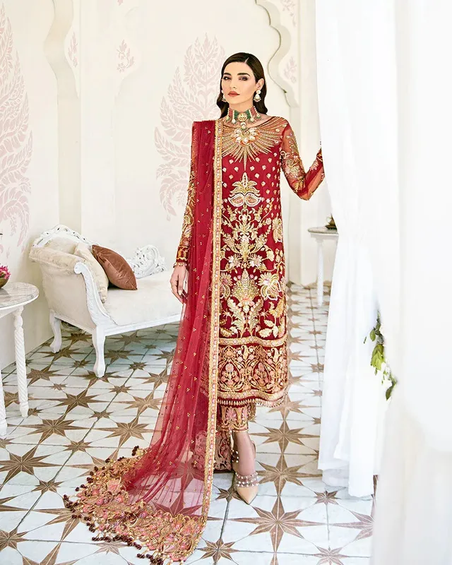 Gulaal Wedding Formals Red Net – view 1 – Poshaq