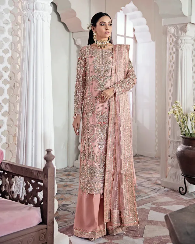 Gulaal Wedding Formals Peach Raw Silk – view 1 – Poshaq