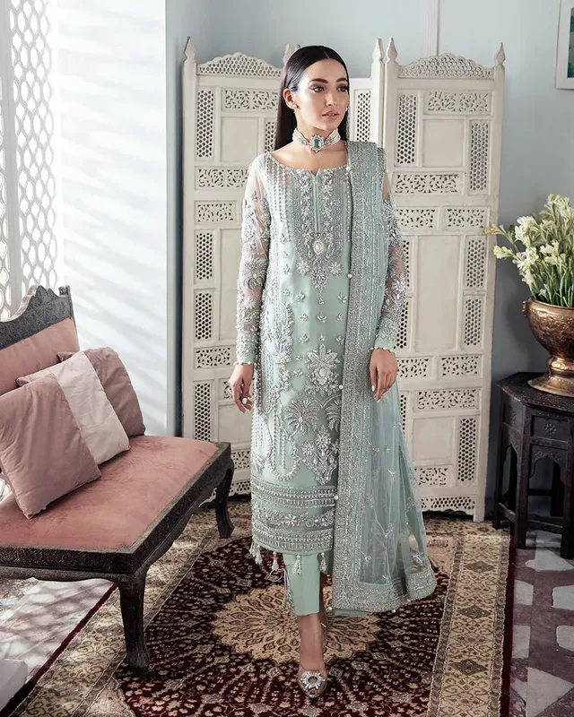 Gulaal Wedding Formals Green Raw Silk – view 1 – Poshaq