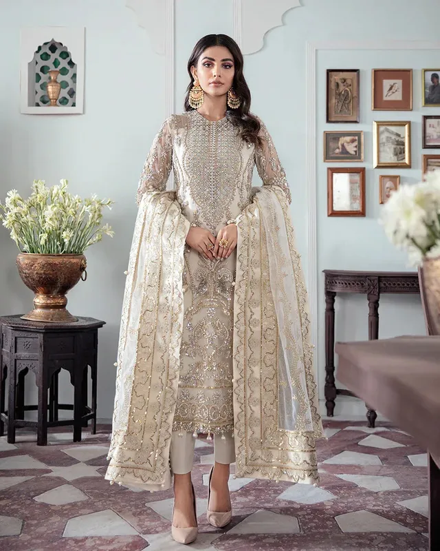 Gulaal Wedding Formals Off White Raw Silk – view 1 – Poshaq