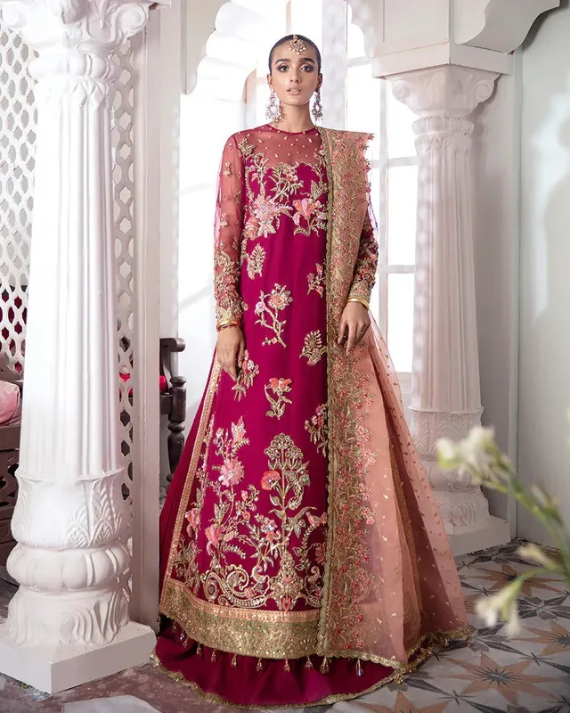 Gulaal Wedding Formals Magenta Raw Silk – view 1 – Poshaq