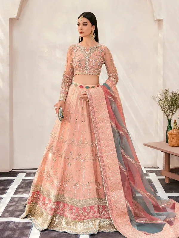 Gulaal Wedding Formals Peach Raw Silk – view 1 – Poshaq