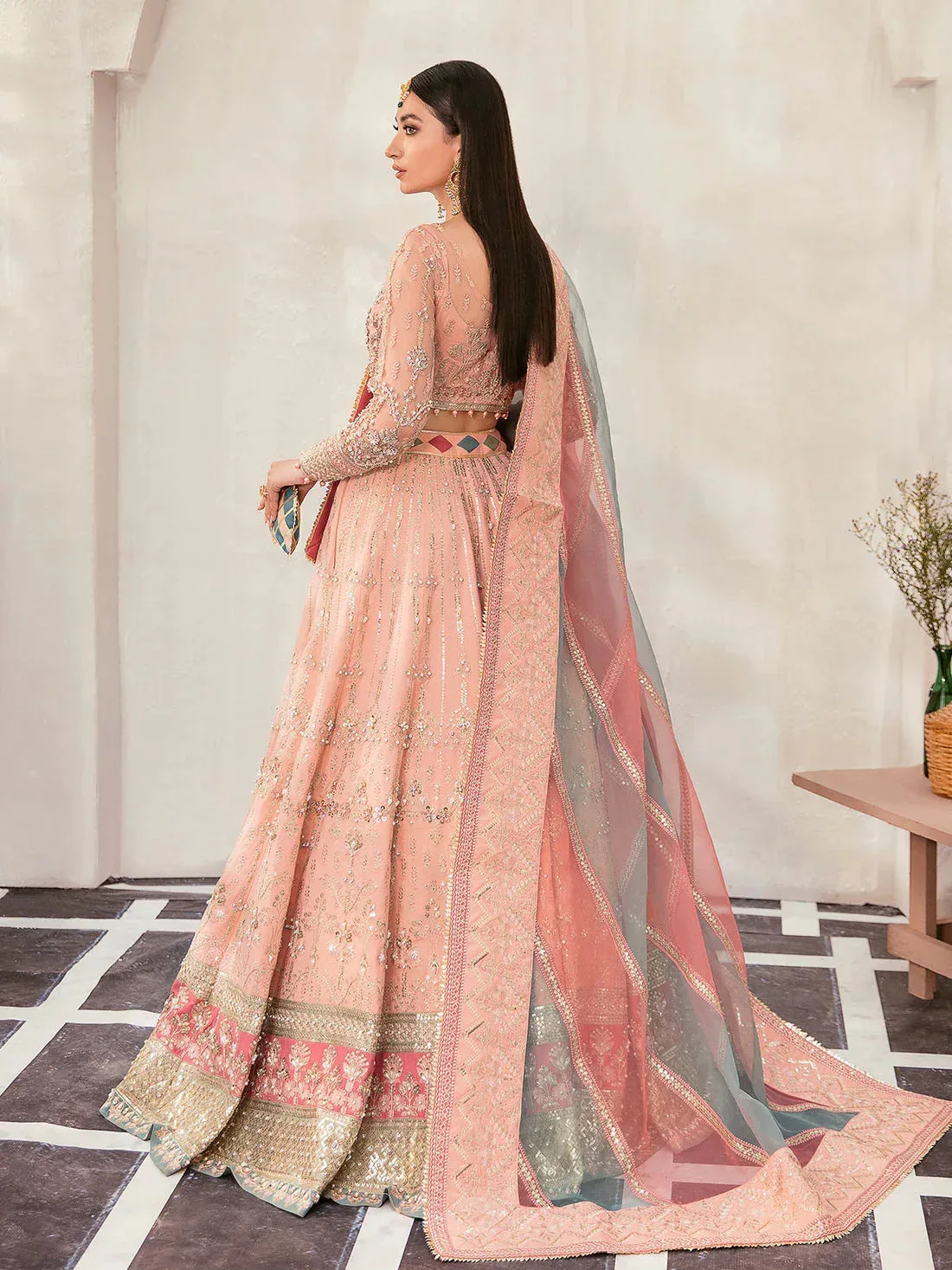 Gulaal Wedding Formals Peach Raw Silk – view 2 – Poshaq