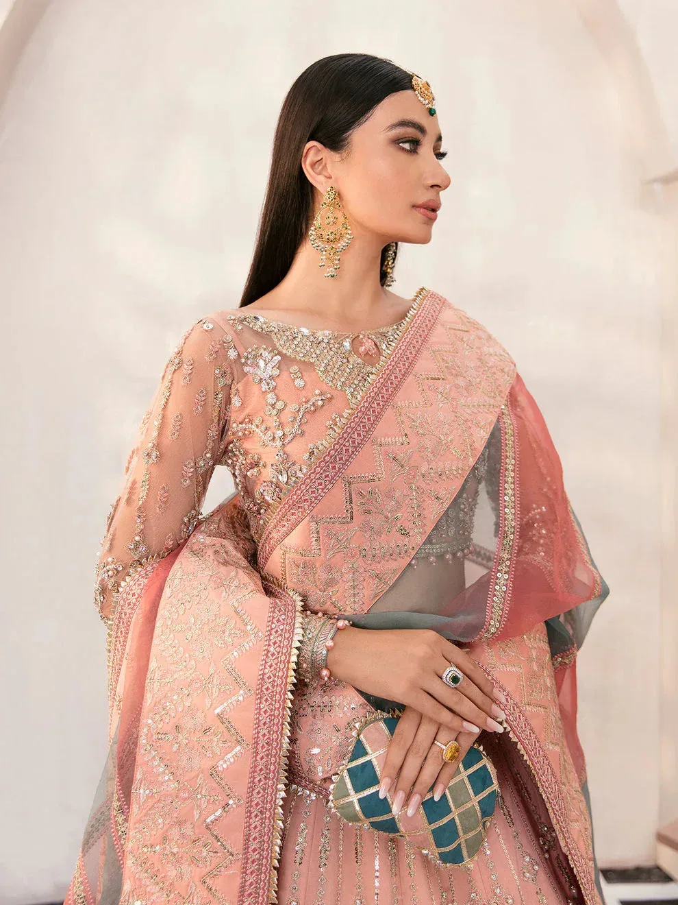 Gulaal Wedding Formals Peach Raw Silk – view 3 – Poshaq