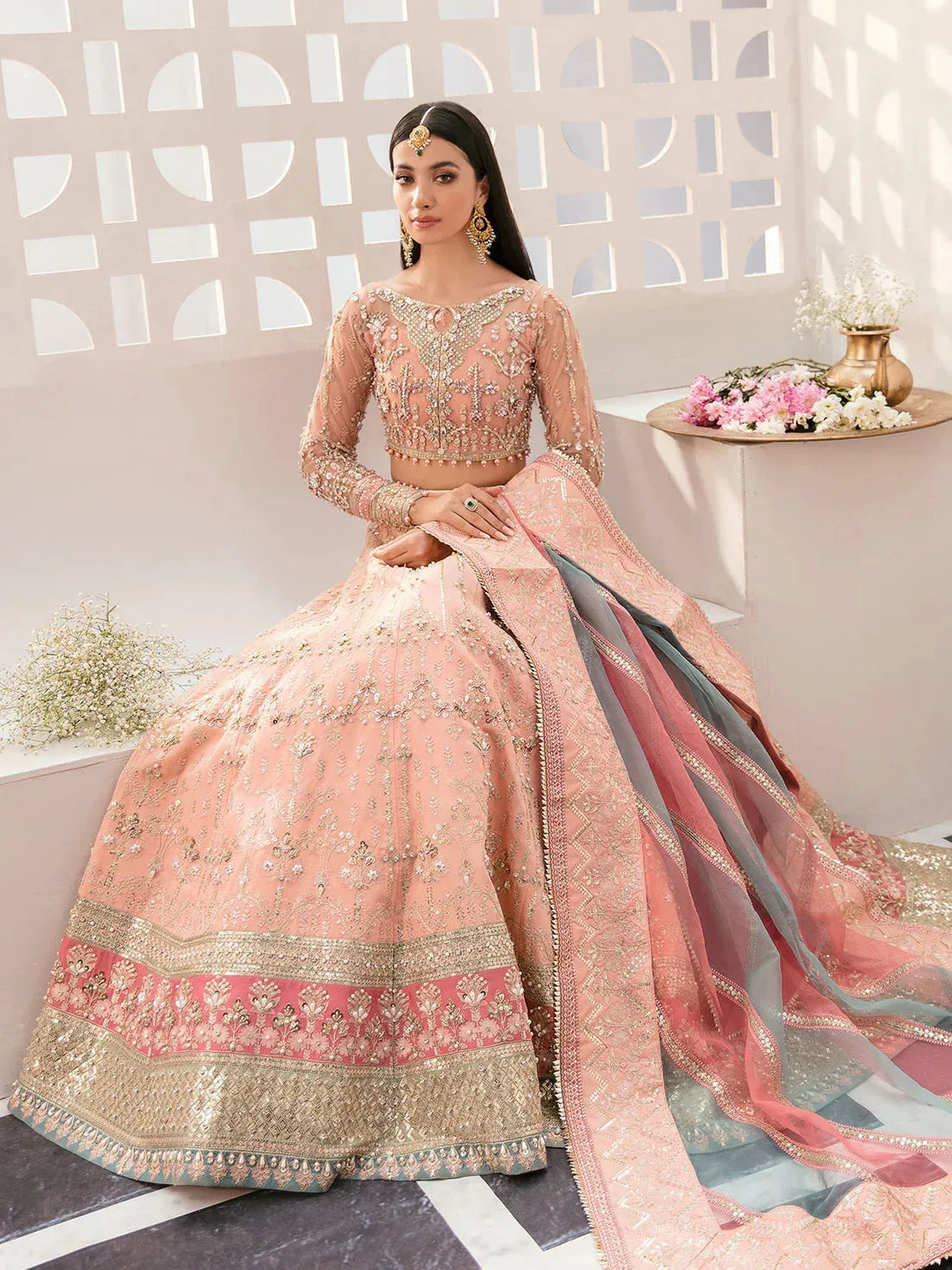 Gulaal Wedding Formals Peach Raw Silk – view 5 – Poshaq