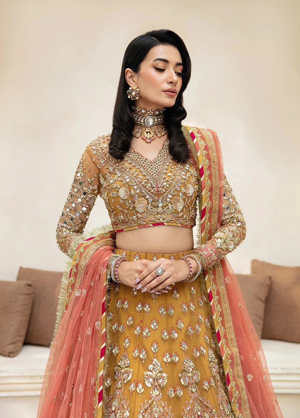 Gulaal Wedding Formals Mustard Raw Silk – view 3 – Poshaq