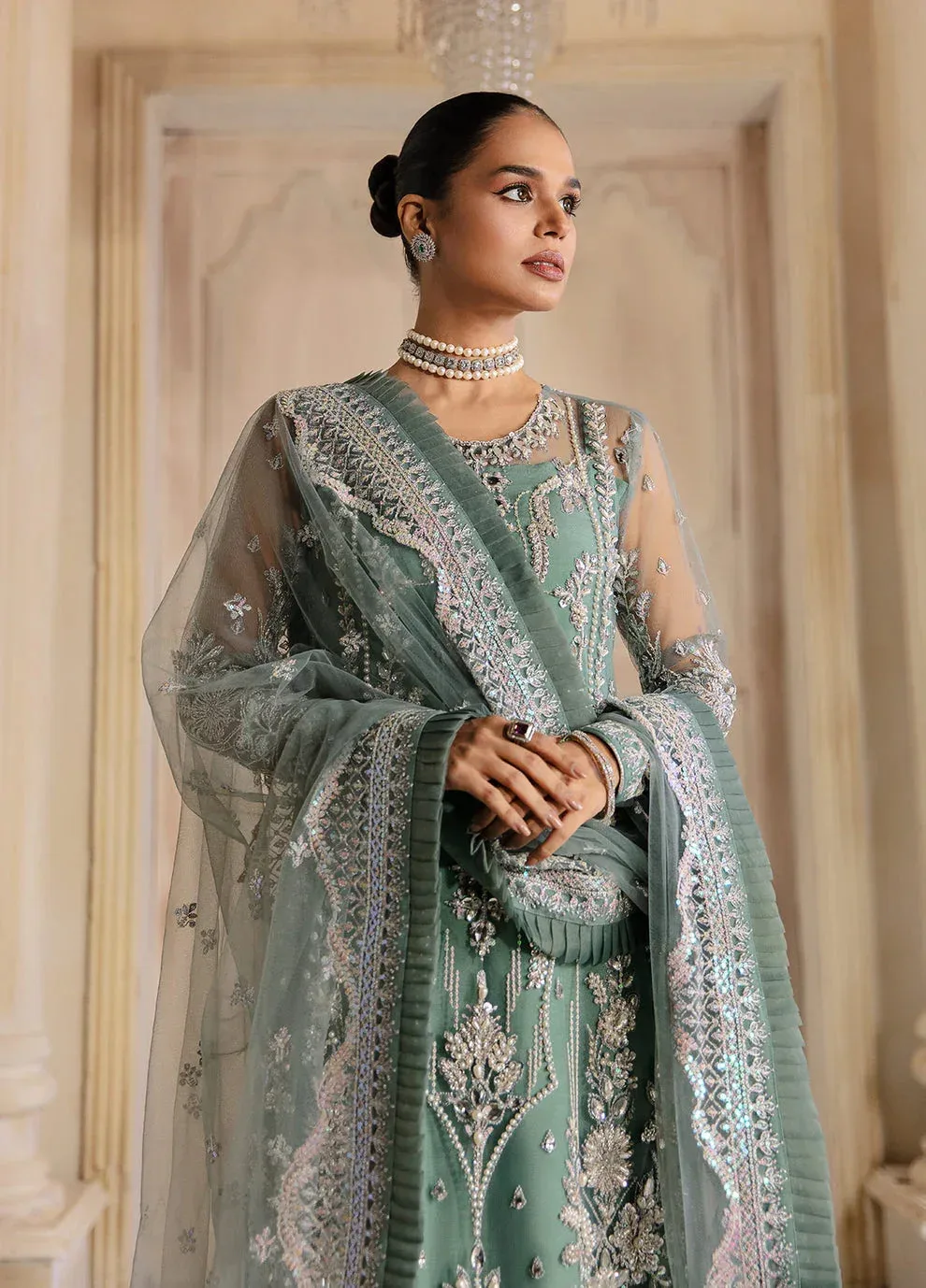 Gulaal Wedding Formals Green Net – view 3 – Poshaq