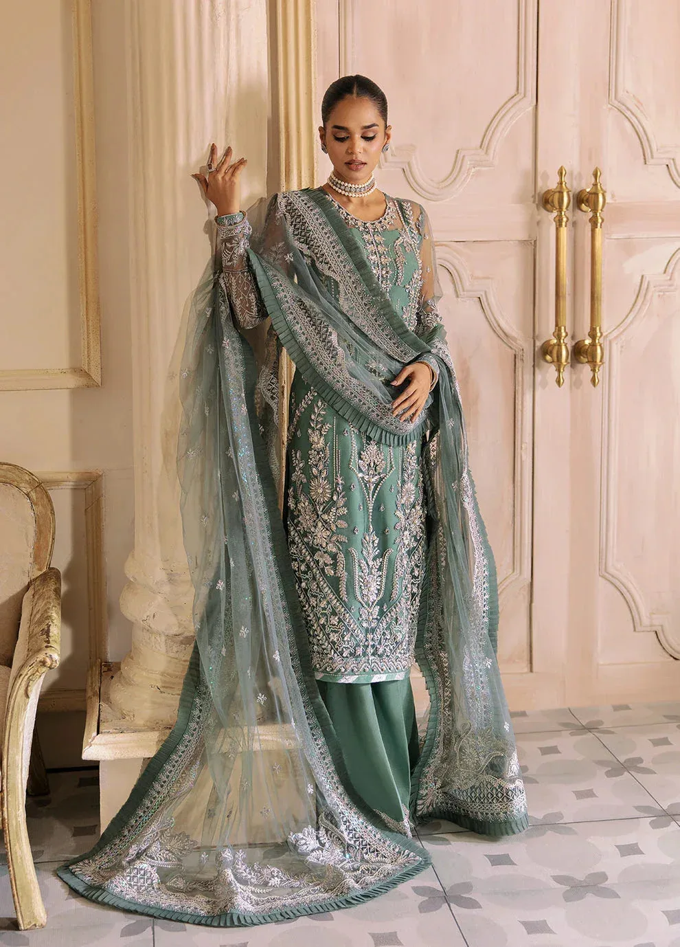 Gulaal Wedding Formals Green Net – view 5 – Poshaq