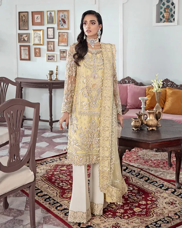 Gulaal Wedding Formals Yellow Raw Silk – view 1 – Poshaq