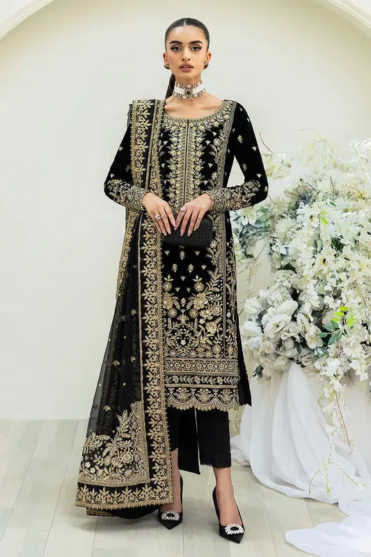 Gulaal Celeste Velvet 24 Black Raw Silk – view 1 – Poshaq