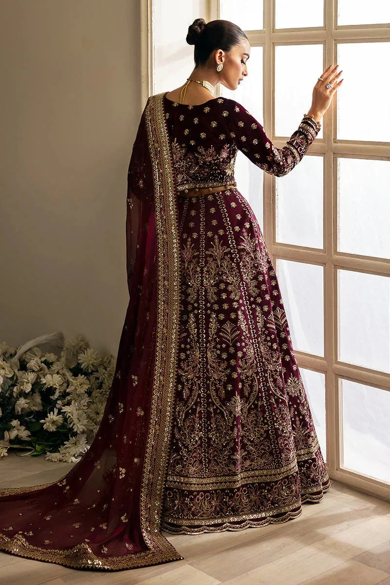 Gulaal Celeste Velvet 24 Dark Maroon Organza – view 4 – Poshaq