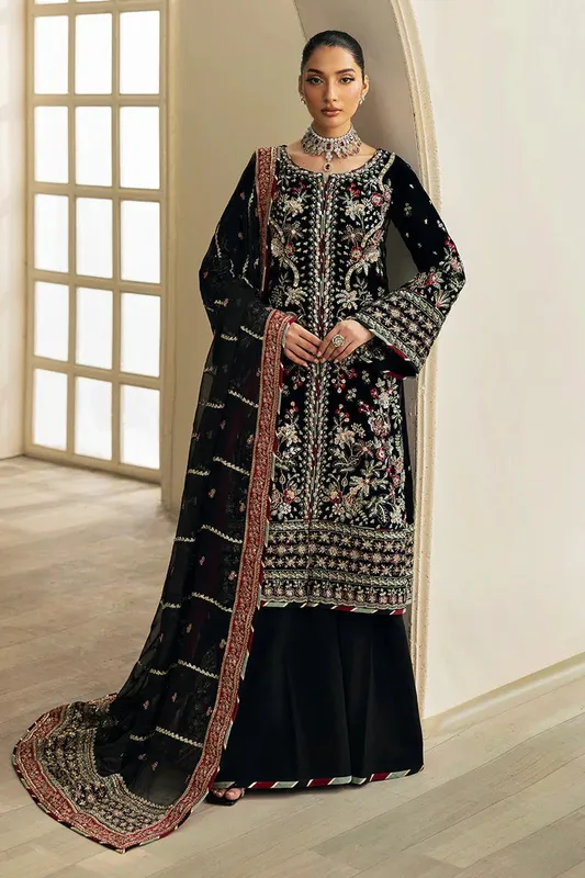 Gulaal Celeste Velvet 24 Black Raw Silk – view 1 – Poshaq