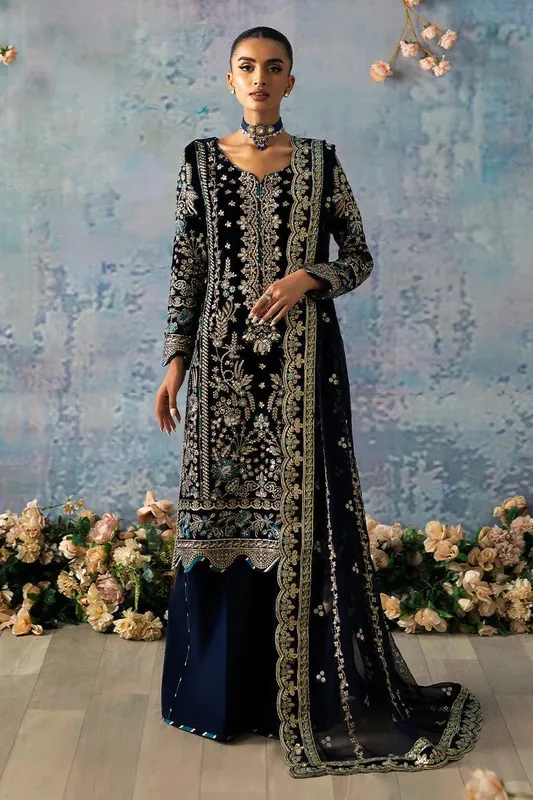 Gulaal Celeste Velvet 24 Navy Blue Raw Silk – view 1 – Poshaq