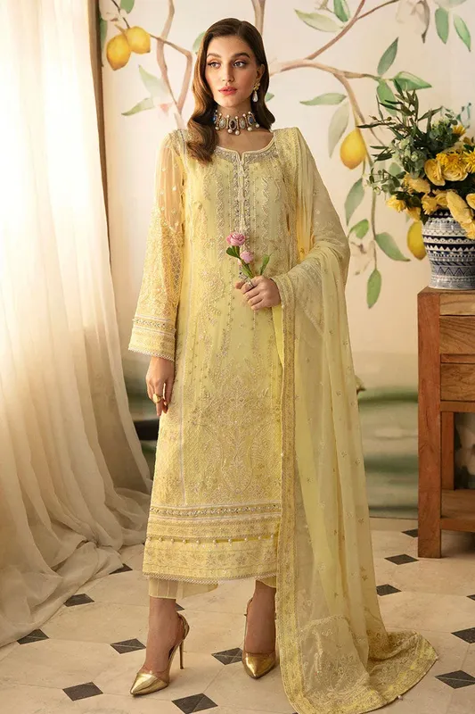 Gulaal Embroidered Chiffon 24 Yellow Raw Silk – view 1 – Poshaq
