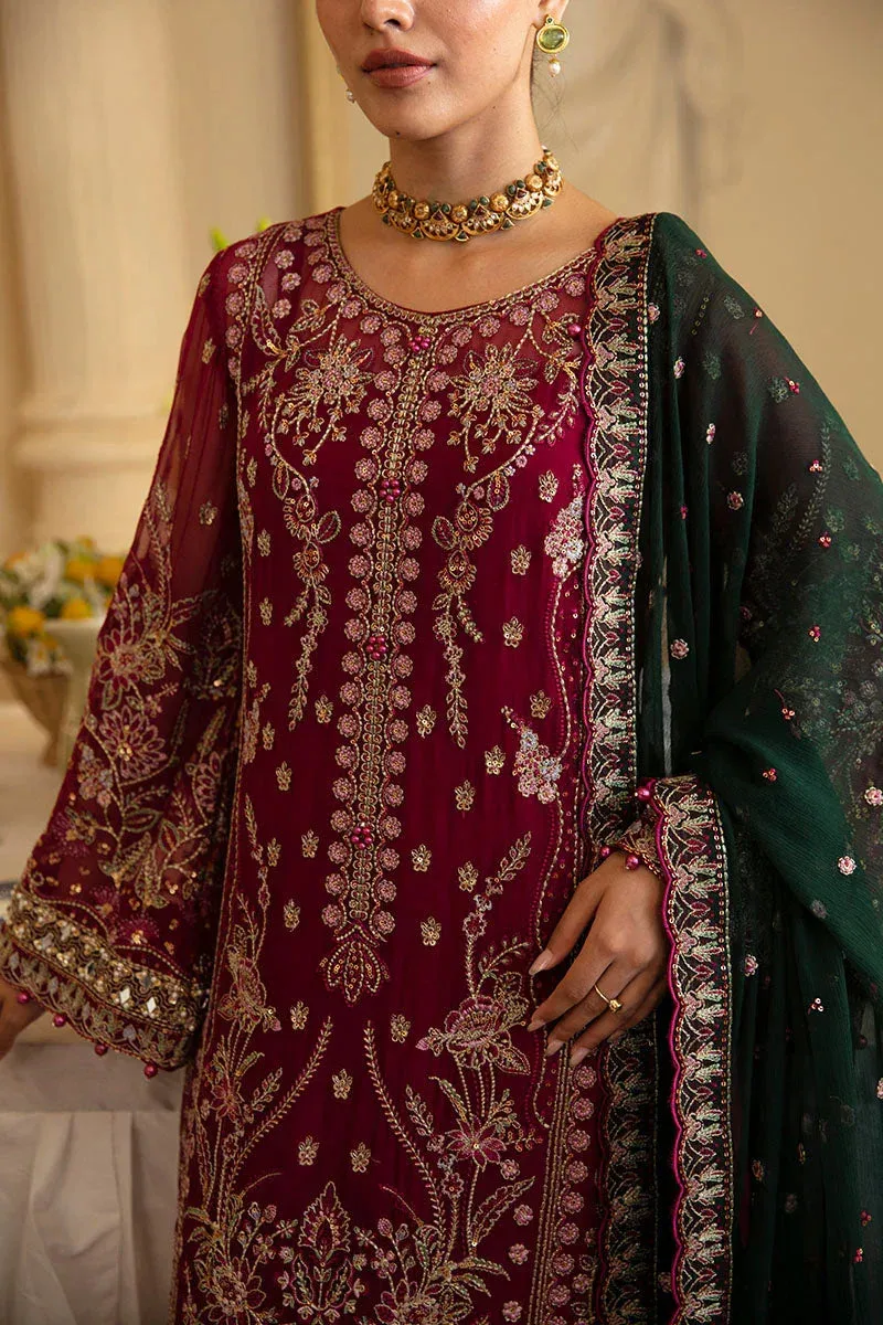 Gulaal Embroidered Chiffon 24 Wine Raw Silk – view 6 – Poshaq
