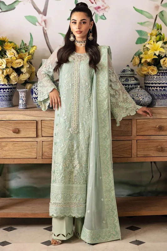 Gulaal Embroidered Chiffon 24 Ferozi Raw Silk – view 1 – Poshaq