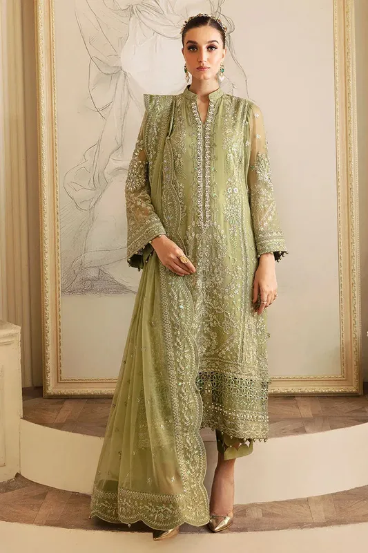 Gulaal Embroidered Chiffon 24 Green Raw Silk – view 1 – Poshaq