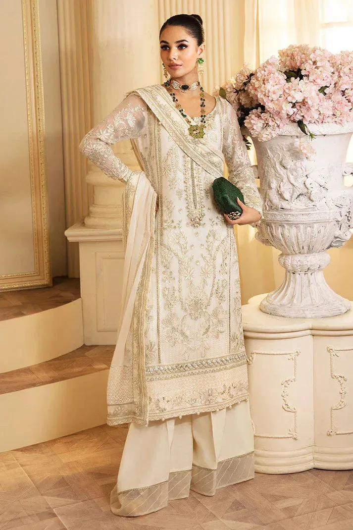 Gulaal Embroidered Chiffon 24 Ivory Raw Silk – view 1 – Poshaq