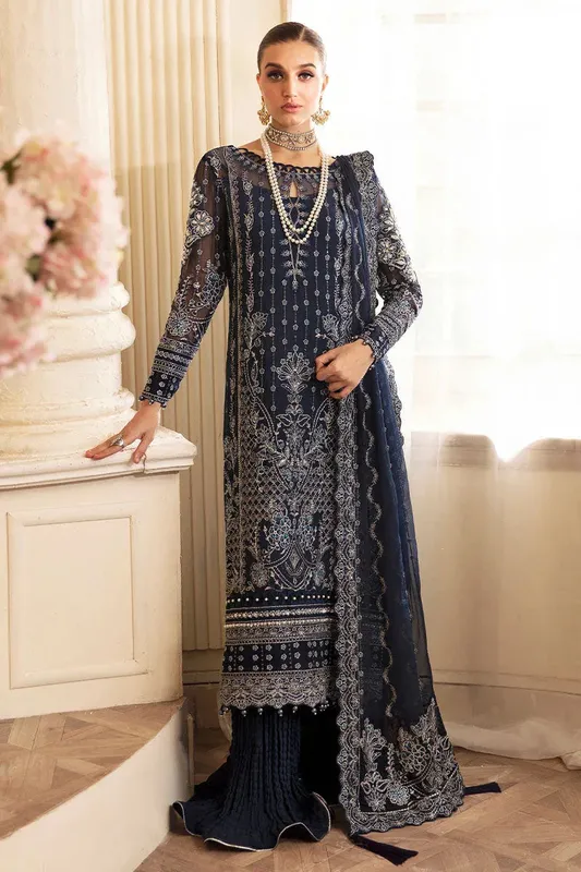 Gulaal Embroidered Chiffon 24 Navy Blue Organza – view 1 – Poshaq