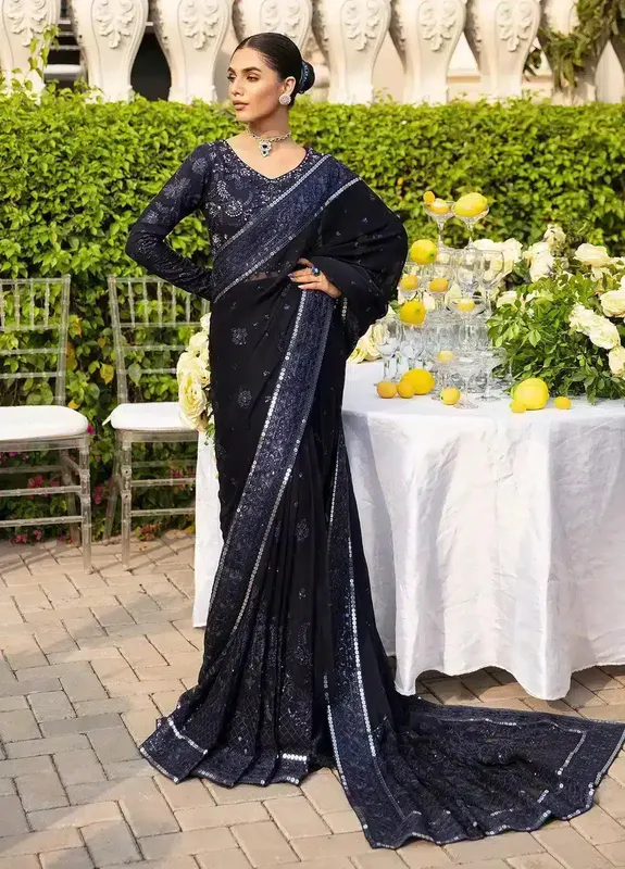 Gulaal Wedding Collection 23 Navy Blue Organza – view 1 – Poshaq