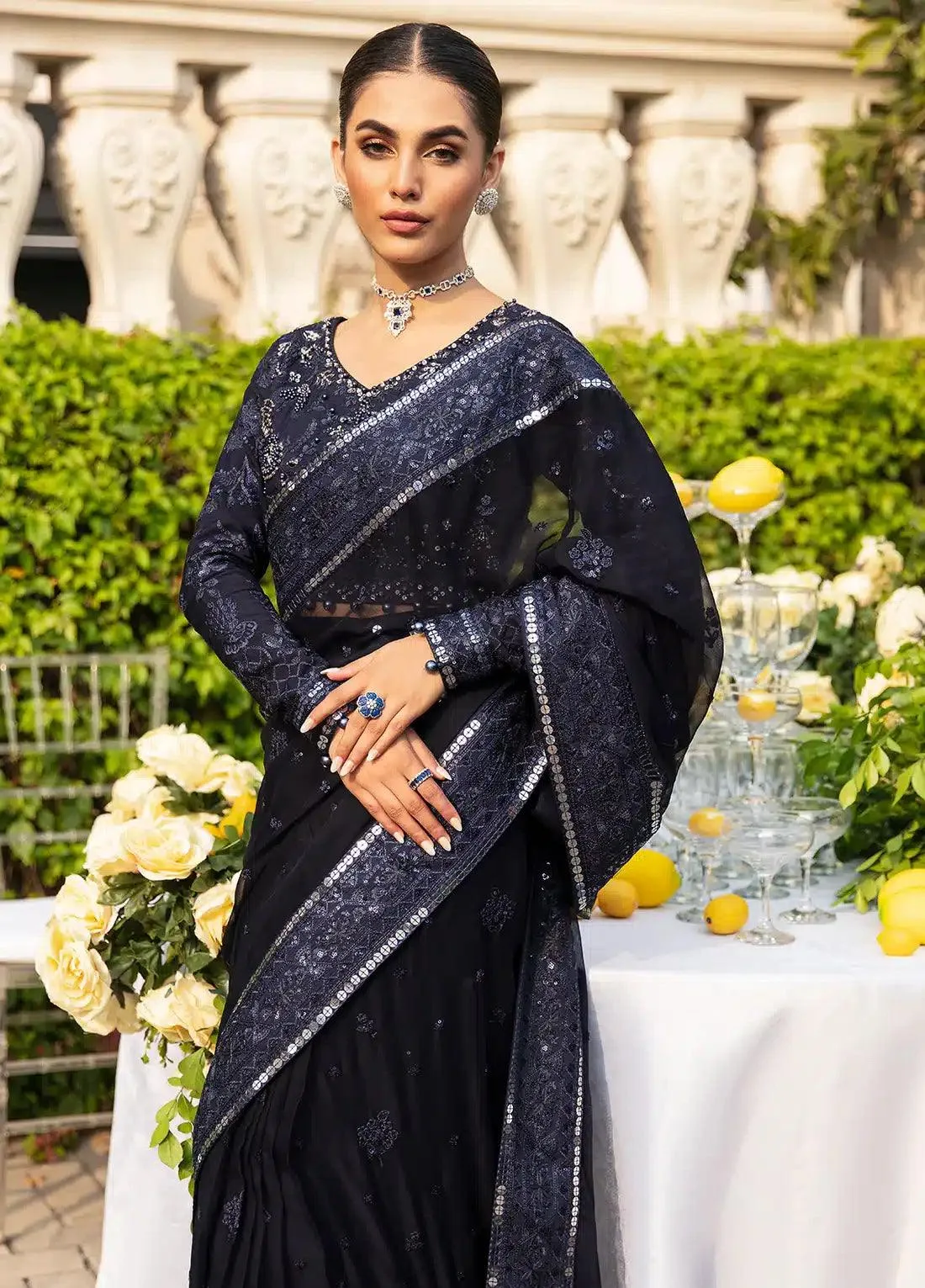 Gulaal Wedding Collection 23 Navy Blue Organza – view 2 – Poshaq