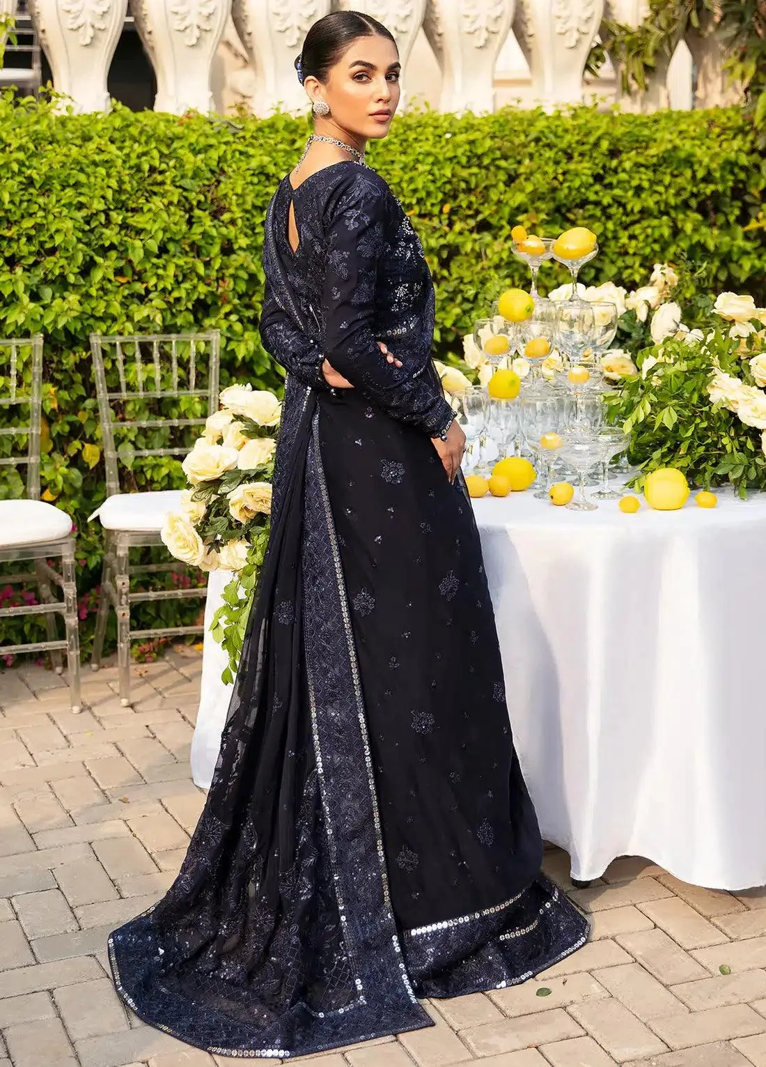 Gulaal Wedding Collection 23 Navy Blue Organza – view 3 – Poshaq