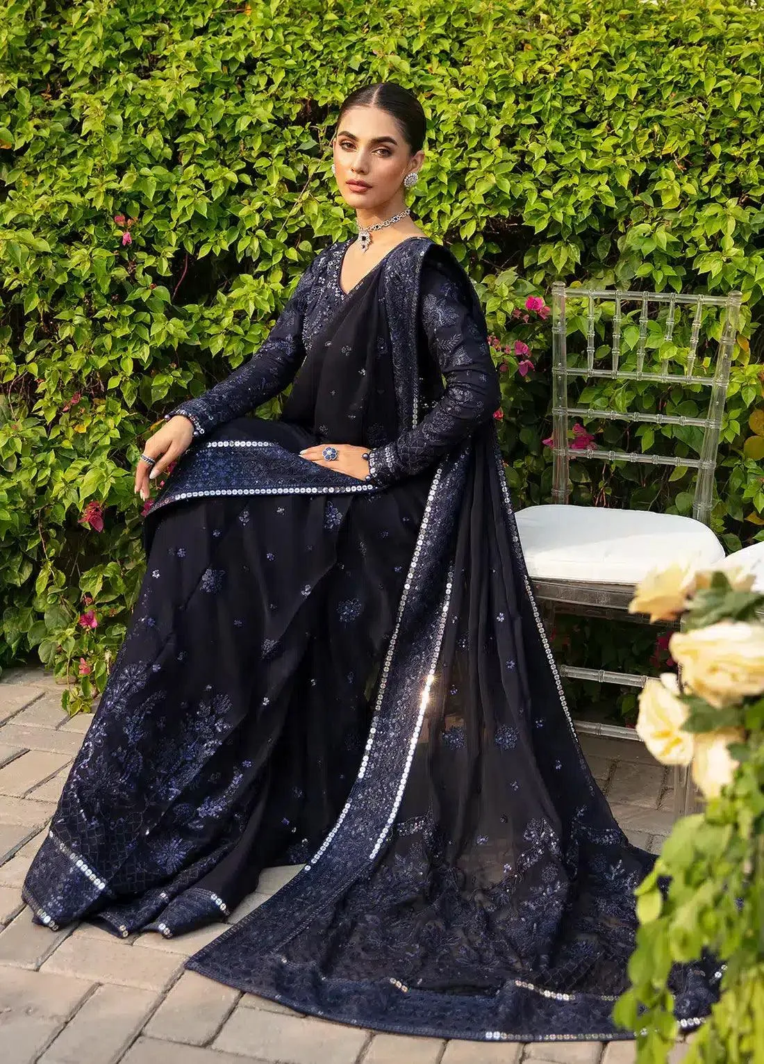 Gulaal Wedding Collection 23 Navy Blue Organza – view 5 – Poshaq